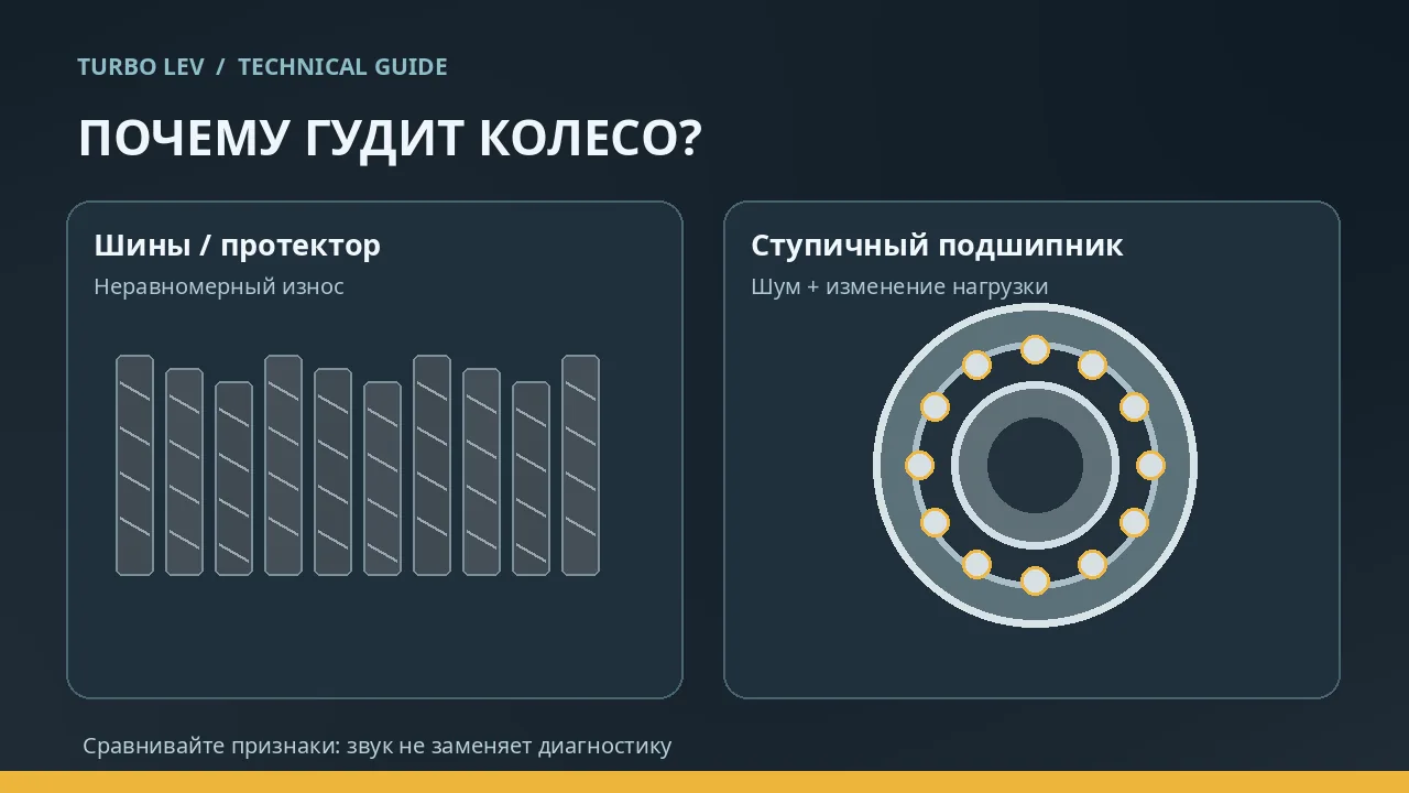 Сравнение неравномерного протектора шины и ступичного подшипника как возможных источников гула