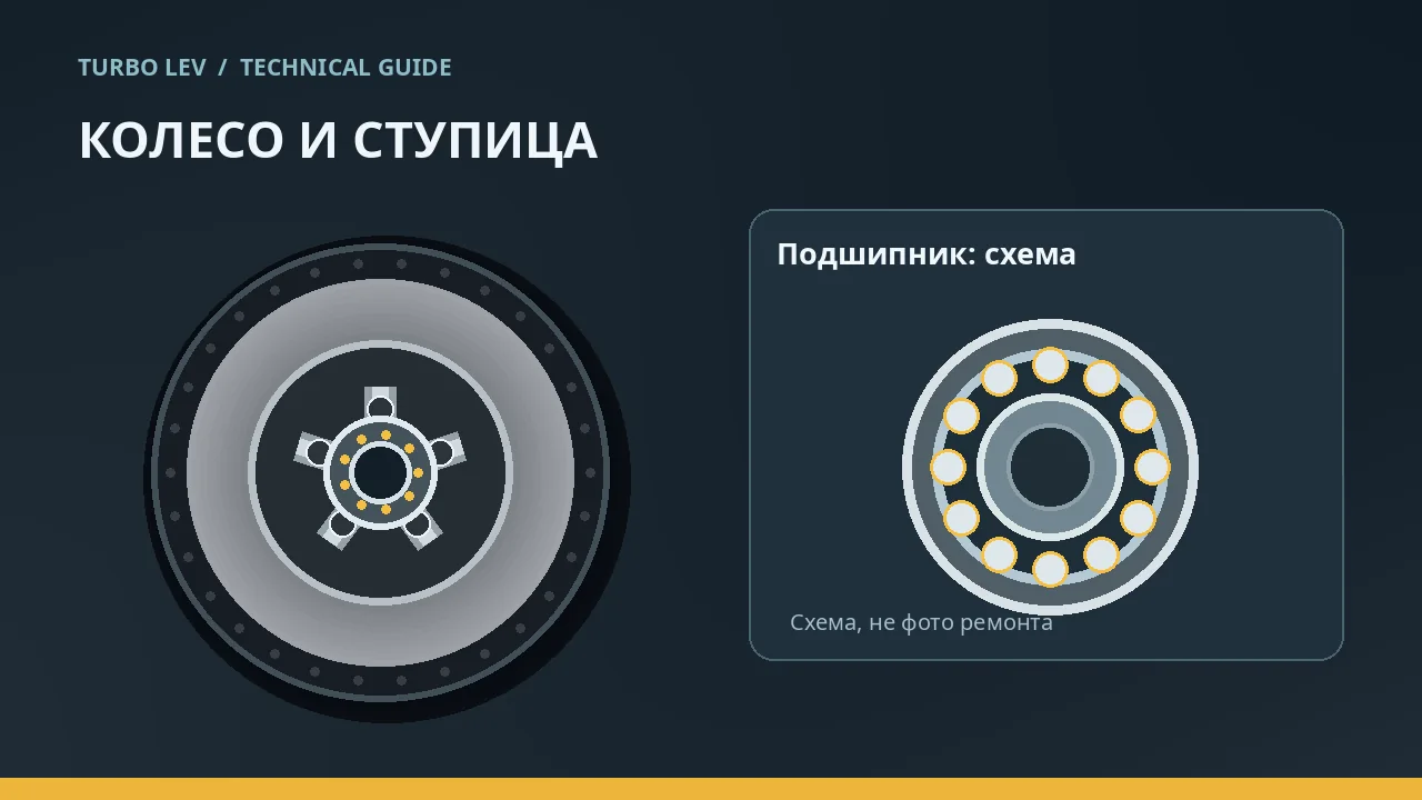 Учебная схема автомобильного колеса и внутреннего устройства ступичного подшипника