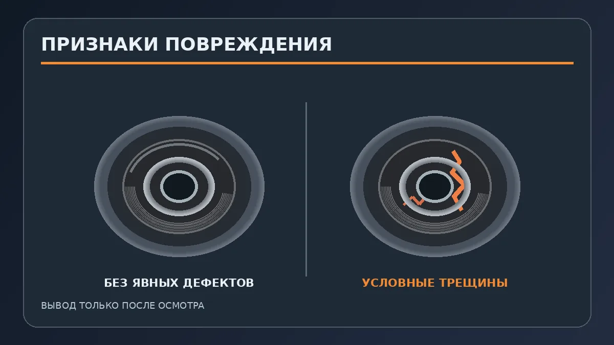 Учебное сравнение целой втулки и втулки с заметными разрывами упругого слоя