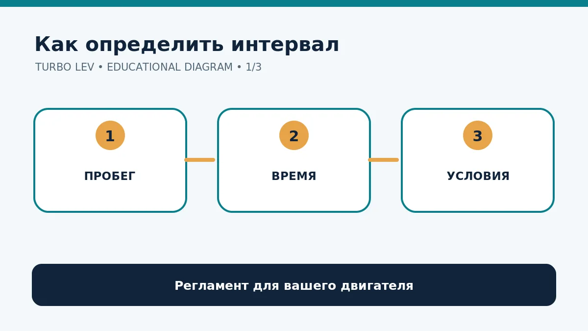 Схема: пробег, календарный срок и условия эксплуатации определяют интервал замены масла