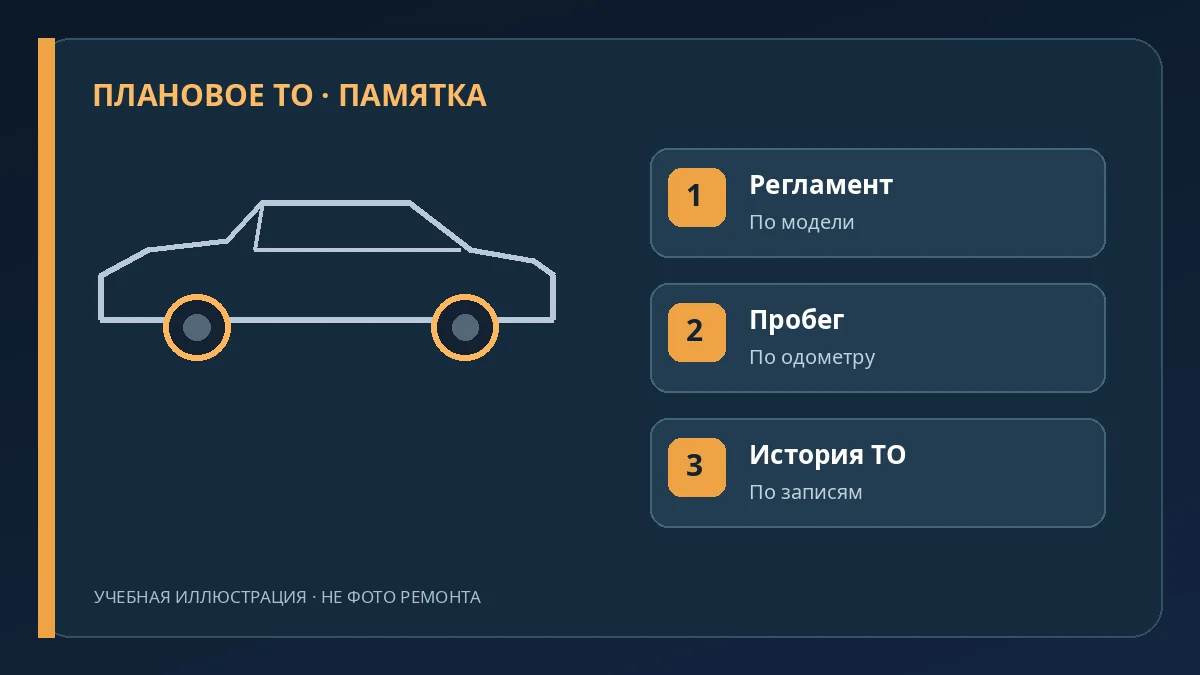 Учебная иллюстрация: план ТО зависит от регламента, пробега и сервисной истории