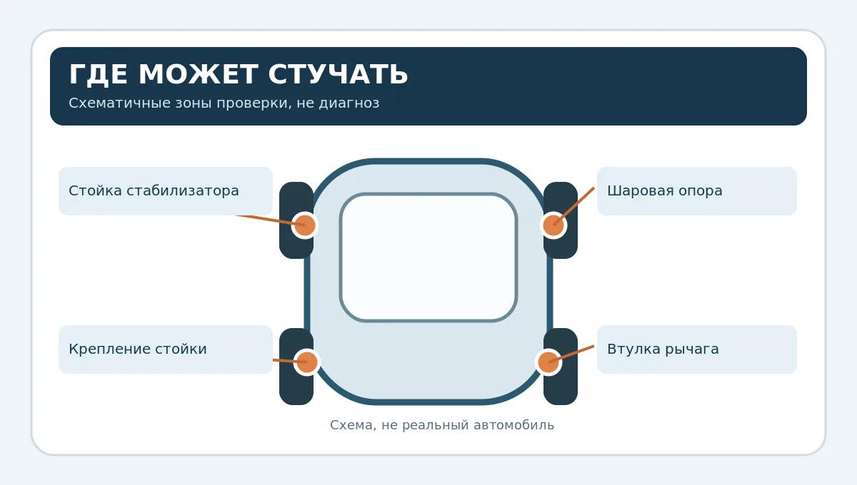 Учебная схема возможных источников стука в подвеске