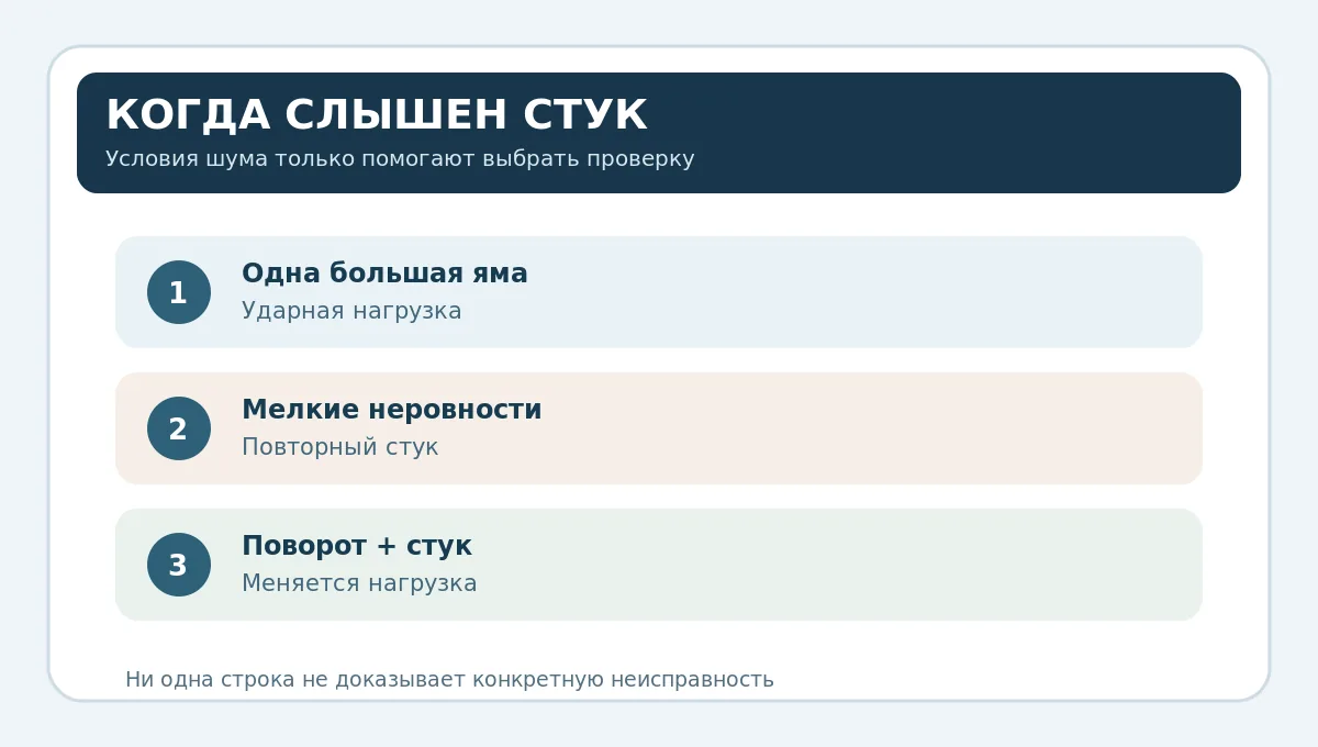 Схема условий появления стука и направлений проверки