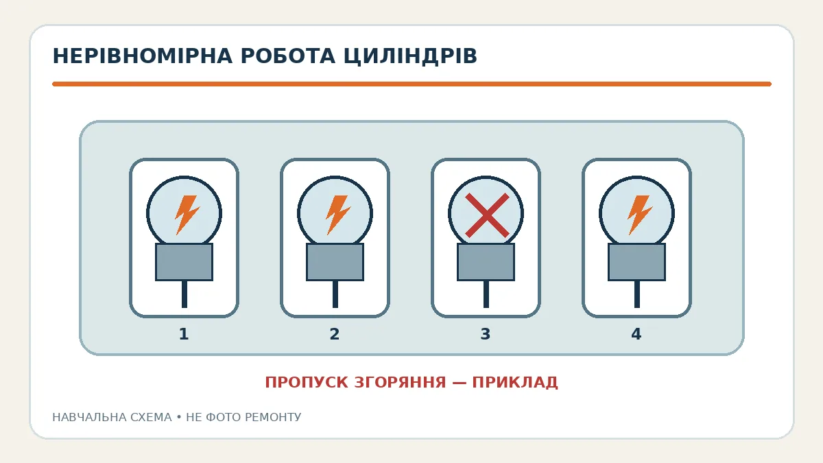 Навчальна схема нерівномірної роботи циліндрів без прив'язки до марки авто
