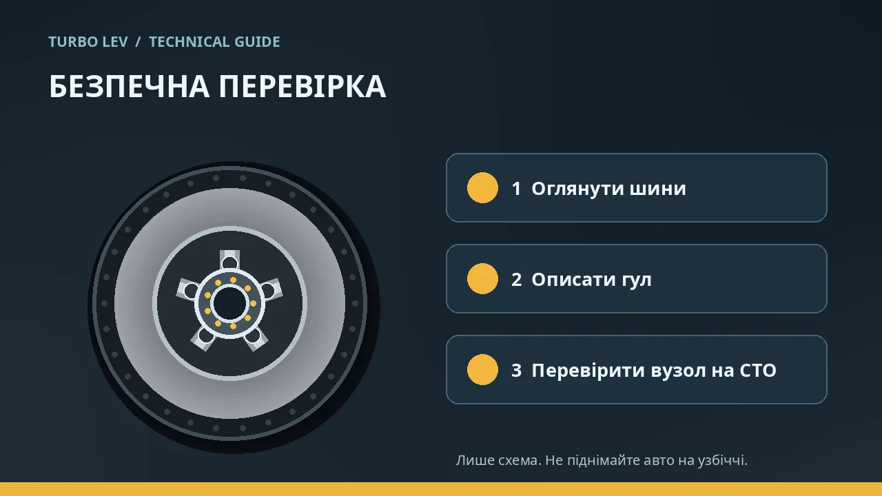 Схема безпечної послідовності: огляд шин, опис шуму, перевірка вузла на СТО