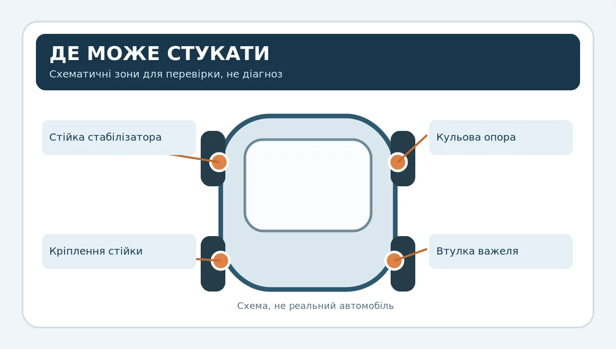 Схема можливих джерел стуку в підвісці