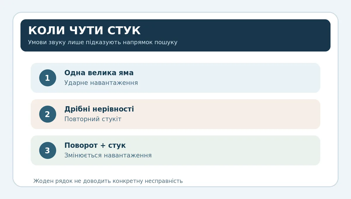 Схема умов появи стуку й напрямків перевірки