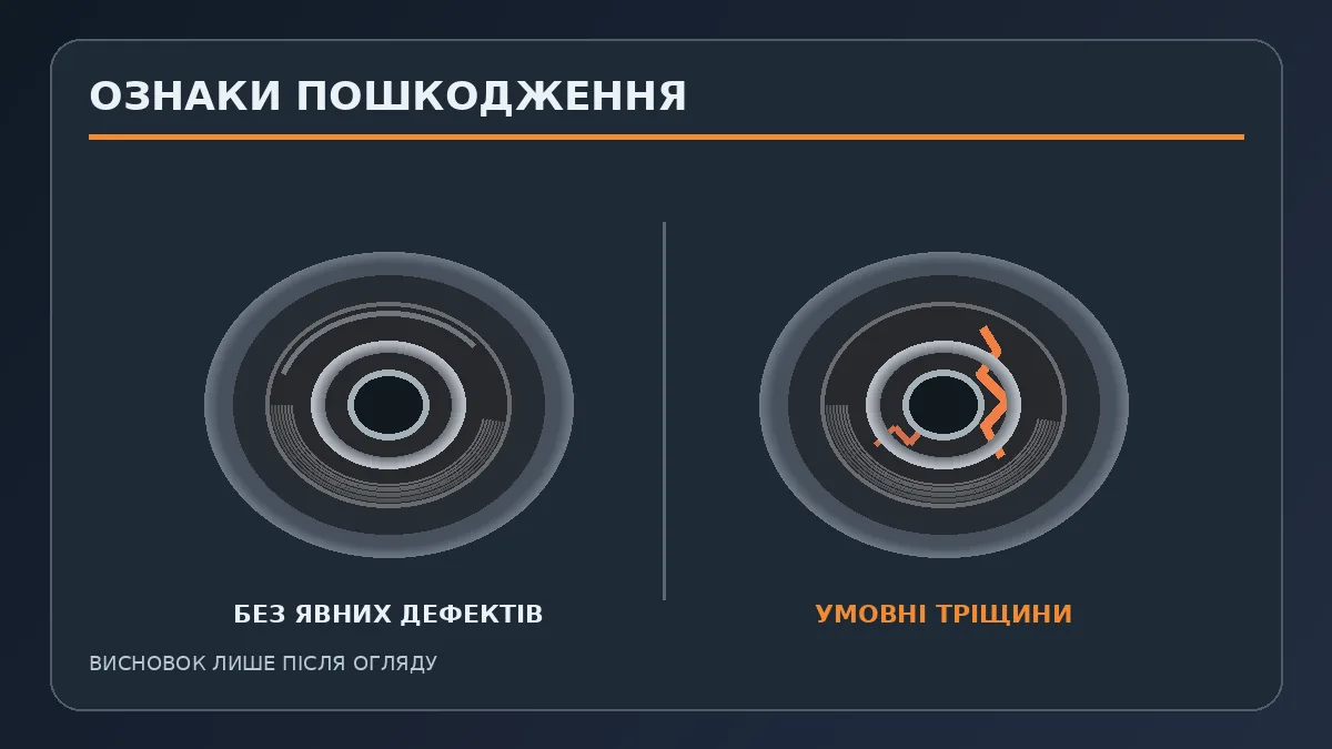 Умовне порівняння еластичного шарніра без явних пошкоджень та з тріщинами